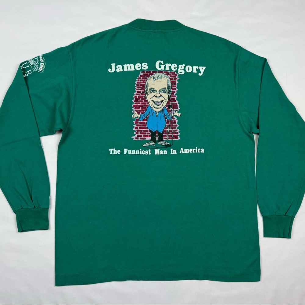 Vtg James Gregory Comedian Tour Mens T-Shirt XL 90s Teal Long Sleeve A6